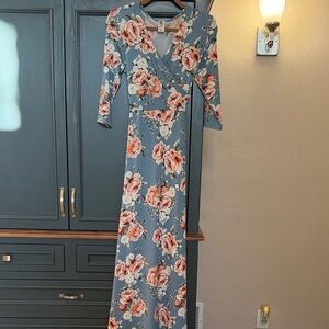 LuLaRoe Floral Long Sleeve Dress - Blue and Pink